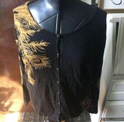 Lane Bryant gold leafy seed bead 18/20 cardigan