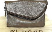 HOBO Zara Hematite Silver Metallic Leather Evening Clutch Bag Purse