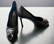 YSL SAINT LAURENT Black Peep Toe Platform Heels Excellent Used Condition Sz 8.5