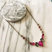 LOFT Crystal Station Necklace - Fuchsia Pink, Smoky Gray, Gold Toned Metal