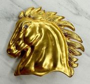 Vintage Ni 1995 Signed Rhinestone Eye Horse Head Gold Tone Belt Buckle
