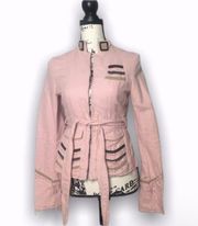 pink distressed military jacket