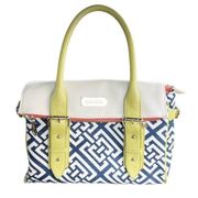 Spartina 449 Leather & Linen Haig Point Fold-Over Satchel Purse Shoulder Bag