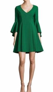 Belle Badgley Mischka Green Bell-Sleeve Fit and Flare Mini Dress Size Women's 2