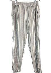 C&C California Pants Women's Size M Multicolor Straight Legs 100% Linen Striped