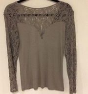 BKE Red Taupe Lace Long Sleeve T Shirt S