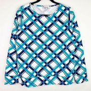 Kim Rogers Plaid Blue White Sweatshirt Shirt Top Size Medium M Womens