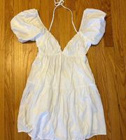 White flowy tie up halter dress