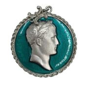 Vintage Medallion Medal Pendant Silver Green Enamel Emperor Napoleon