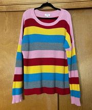 Umgee Rainbow Striped Crewneck Knit Sweater Size Large