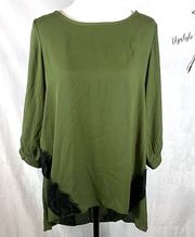 Nymphe long sleeve army green and black lace tunic top size large