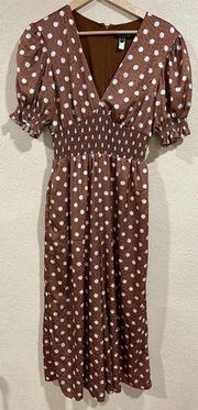 Slate & Willow Brown Satin Sketched Polka Dot Jumpsuit