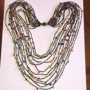 Vintage Beaded Multi Strand Seed Bead & Colorful Stone Statement Necklace