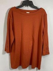 Blair Womens Blouse Quarter Sleeve Scoop Neck Orange Large