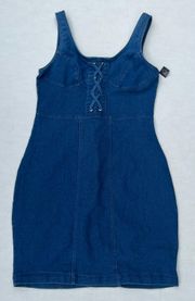 💕 NWT Denim Jean Bustier Bodycon Dress  Small Blue Y2K