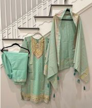 Indian kurta 3pc salwar kameez Embroidery Printed  size M Color Light Blue