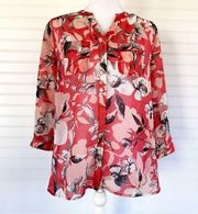 Pink and gray Floral button blouse Size Medium