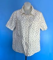 CLASSIC Elements Floral Short Sleeve Button Down Blouse Size Large