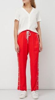 The Kooples Sport Red Cropped Faux Snap Button Side Track Pants Size 1