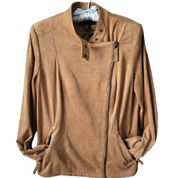 Adrienne Vittadini Suede Moto Tan Full Zip Long Sleeve Jacket Womens Medium