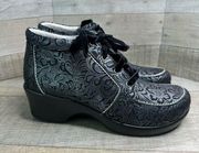 Alegria Black/Silver Lace Up Heeled Boots Size 40 is 9.5/10