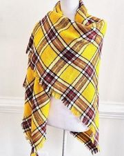 Simply Southern Yellow Plaid Fringe Wrap ~ Scarf ~ One Size