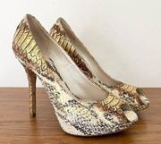 Dior Gold coated python platform peep toe heels 36.5 / US 6.5