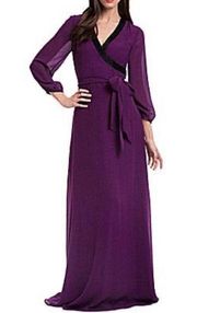 Badgley Mischka purple beaded trim maxi dress
