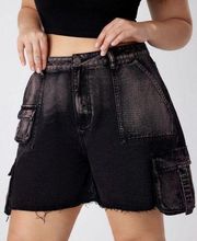 DENIM FRINGE MID WAIST SHORTS CURVE & PLUS