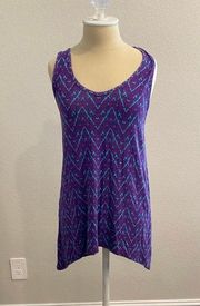 Purple and Blue print tank with slit in the back