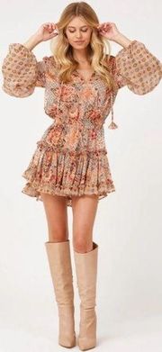 misa trina elisabetta floral print boho ruffle mini dress