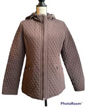 waterproof brown hooded quilted zip up jacket , M