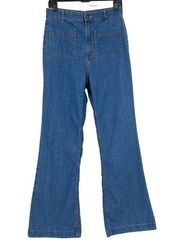 Forever 21 High Rise Wide Flare Leg Jeans Blue Medium Wash Stretch Size 28