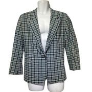 Vintage LL Bean Linen 3 Button Plaid Blazer Jacket Size 10P Made In USA