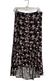 Knox Rose Black Floral High Low Midi Skirt Sz L