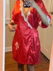 Secret Treasures Silky Magenta Robe Floral Lace L