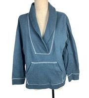 Caribbean Joe Sweater Womens Large Long Sleeve Pockets Collared Blue Cotton
