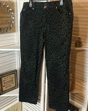 Bandolino Green and Black Leopard Print Mandie Straight Leg Jeans