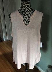 Sonoma Tank Top Peplum Coral Notchneck Size Large Cotton Blend Sleeveless New