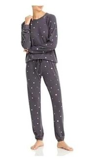 Aqua Lounge Pajama Set Gray Star Print Sleep Set Joggers Top + Pants Large