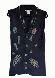 Vintage Victoria Jones Size Large Embellished Vest Silver Orange Southwestern