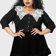 Clarita Chlo Black Spiderweb Collar Cropped Knit Cardigan - Size 3XL