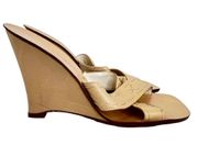 BCBGMaxAzria Sandals Cream Size 7.5 Mule Wedge Leather Slip-On Open Toe Strappy