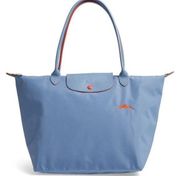 Le Pliage Club Medium Nylon Tote Shoulder Bag Color Blue Mist New