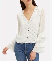 INTERMIX Meena Embellished Blouse White Silk M