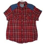 Harley Davidson Button Down Shirt Women's XL Denim Short Sleeve Plaid Shirt