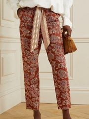 Veronica Beard Clerence Belted High-Rise Pants Rust Multi Size 4