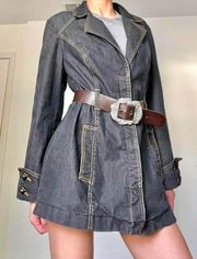 💄Y2K PLEAT SKIRT STYLE DENIM JACKET WITH BELT LOOPS💄