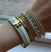Henri Bendel Split Heritage Enamel Bracelet - Turquoise and White with Gold