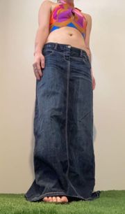 Maurice’s low rise dark wash denim jean maxi skirt with a back slit 